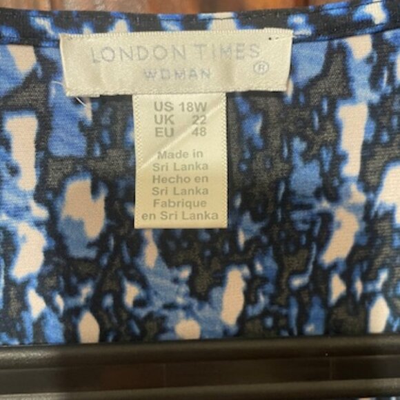 London Times NEW Black/Blue Womens Moc Wrap Side Tie Sheath Dress 18W - Picture 2 of 5